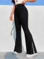 SHEIN Qutie High Waist Side Split Flared Pants