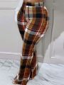 SHEIN Slayr Plus Size Checked Flared Pants