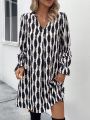 Allover Print Flare Sleeve Tunic Dress