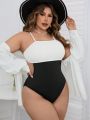 SHEIN Swim Chicsea Plus Size Color Block One-Piece Swimsuit With Low Back