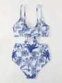 SHEIN Swim BohoFeel Women's Botanical Print Swimsuit Set