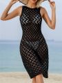 SHEIN Swim BohoFeel Hollow Out Knit Sleeveless Cover Up