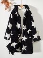 SHEIN Kids HYPEME Tween Girl 1pc Star Pattern Hooded Coat