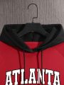 Men's Color Blocking Hooded Sweatshirt With Letter Print