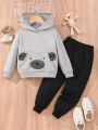 SHEIN Toddler Boys' Casual Bear Embroidery Hoodie Set
