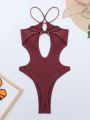 SHEIN Swim BAE Hollow Out Cross Halter One-Piece Swimsuit