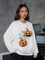 SHEIN EZwear Halloween Print Drop Shoulder Sweatshirt