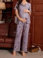 Maternity Floral Printed Short Sleeve Top And Long Pants Pajama Set