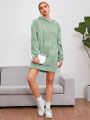 SHEIN Essnce Oversized Teddy Hoodie Sweatshirt Dress