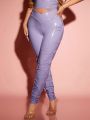 SHEIN SXY New Years Women'S Tight Fit Purple Long Stacked  Pants