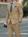 Men 1pc Lapel Neck Blazer & 1pc Suit Pants