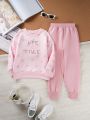 Little Girls' Letter Polka Dot Printed Sweatshirt And Sweatpants Two-Piece Set