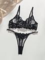 Floral Embroidered Schiffy Underwire Lingerie Set