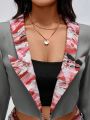 NZTSEVA Print Shawl Collar Crop Blazer