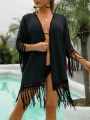 SHEIN Swim BohoFeel Women'S Spliced Lace Fringed Kimono