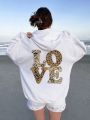 Plus Size Hooded Fleece Sweatshirt With Letter Print And Drawstring