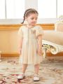 Baby Girls' Lace Puff Sleeve Dress With Butterfly Applique Detail