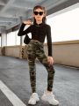 SHEIN Kids EVRYDAY Girls Camo Print Ripped Leggings