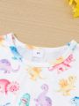 SHEIN Kids QTFun Toddler Girls' Cute Dinosaur Pattern T-shirt