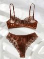 Ladies' Floral Embroidery Mesh Sexy Lingerie Set