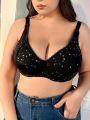 Plus Size Lace Trimmed Bra With Star Pattern Design