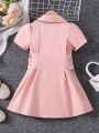 SHEIN Kids FANZEY Young Girl's Double Breasted Dress In Ladylike Style