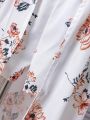SHEIN Kids Nujoom Toddler Girls' Lovely Off-Shoulder Floral Printed Jumpsuit For Vacation