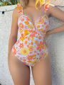 Women'S Floral Printed One-Piece Swimsuit With Twist Front