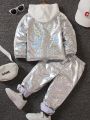 SHEIN Kids KDOMO Toddler Boys' Zipper Front Casual Long Sleeve Jacket And Pants Set