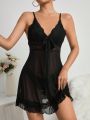 Women's Spliced Lace Trimmed Mesh Cami Nightgown