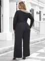 SHEIN Clasi Plus Size Irregular Shoulder & Wide Leg Jumpsuit