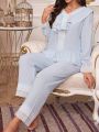 Women's Lace Patchwork Ruffle Hem Long Sleeve Sleepwear Set