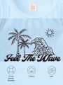 Cozy Cub Baby Boy Coconut Tree & Slogan Print Round Neck Vest Top And Shorts Set