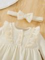 SHEIN Baby Girl Ruffle Trim Half Button Dress & Headband