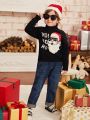 SHEIN Toddler Boys Ugly Christmas Slogan Pattern Turtle Neck Sweater