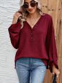 Rolled Cuff Solid Color V-Neck T-Shirt