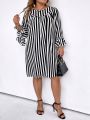 SHEIN LUNE Plus Size Striped And Printed Dress