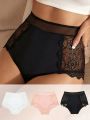 SHEIN 3pcs Contrast Lace Scallop Trim Panty