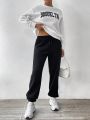 Daily&Casual Letter Printed Hoodie And Sweatpants Sports Tracksuit Set