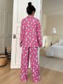 DAZY Kpop Ladies' Dog Printed Long Sleeve Top And Pants Pajama Set