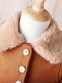 Infant Girls' Elegant Vintage Fur Collar Sweater Dress With Beret Hat, Autumn And Winter