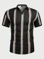 Manfinity Homme Men's Striped Knitted Casual Short Sleeve Polo Shirt