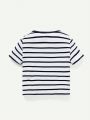 Cozy Cub Infant Boys' Striped Raglan Sleeve Pullover, Solid Shorts, And Hat 3-piece Set