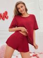 Solid Color Waffle Knit Loungewear Set