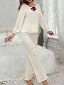 Women'S Solid Color Ribbed Leisure Homewear Set