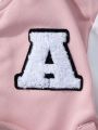 SHEIN 2pcs Girls' Baseball Jacket With Letter Embroidery And Skirt Set