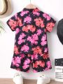 SHEIN Kids SUNSHNE Toddler Boys' Casual Holiday Style Floral Printed Outfit For Summer