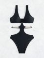 SHEIN Swim BAE Women'S Cut Out One Piece Swimsuit With Chain Decoration