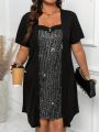 Plus Size Women'S Sparkle Patchwork Short Sleeve Dress