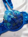 Floral Embroidery Mesh Underwire Lingerie Set